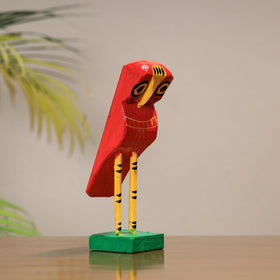 Traditional Red Owl Burdwan Wooden Handpainted Sculpture