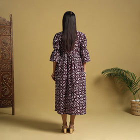 Purple Cotton Button Down Hand Batik Print Dress