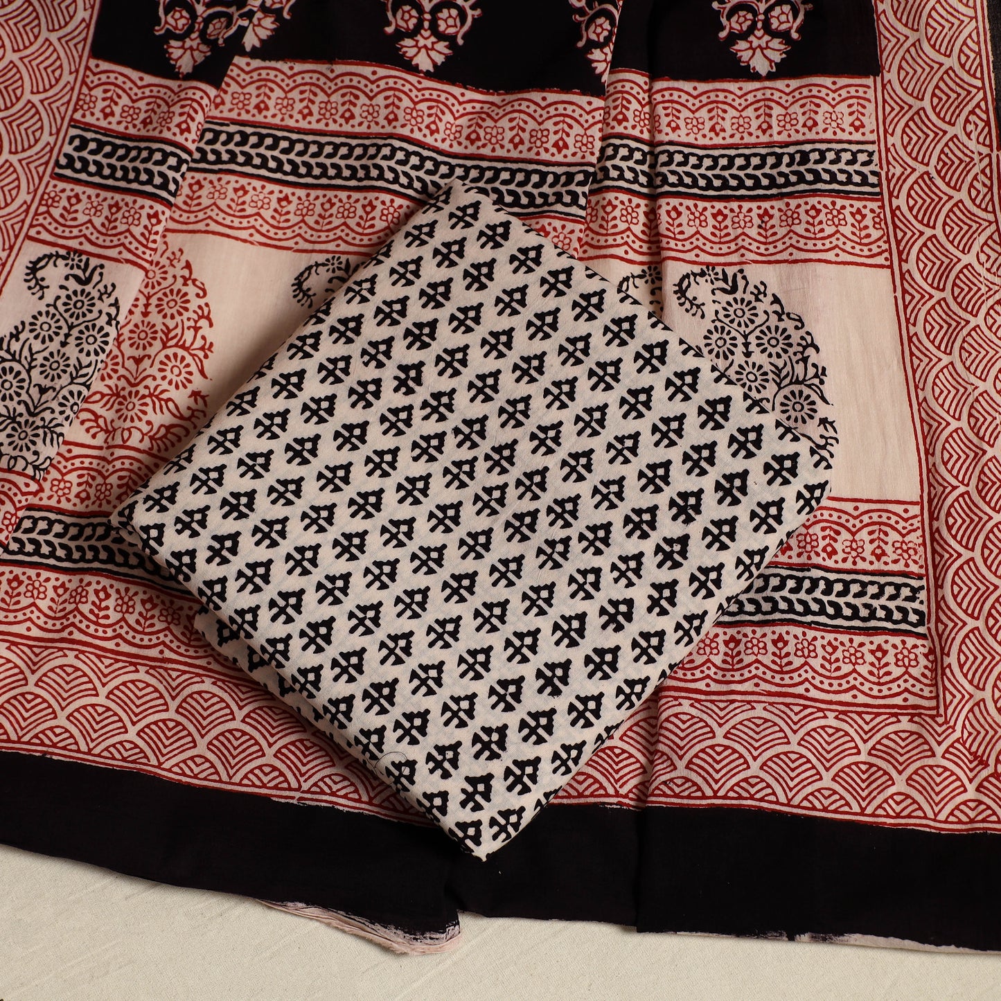 Black 3pc Bagh Print Cotton Dress Material Set