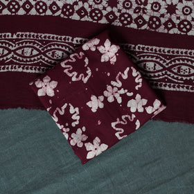 Kutch Hand Block Batik Print Cotton 3pc Unstitched Dress Material Suit Set 04