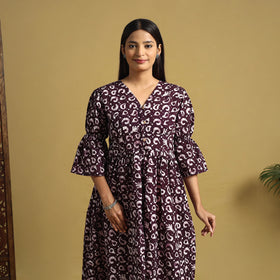 Purple Cotton Button Down Hand Batik Print Dress