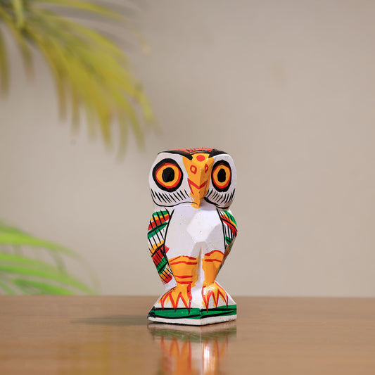 Owl - Traditional Burdwan Wood Craft Handpainted Sculpture (Medium) 51