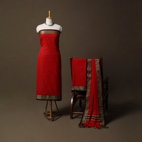 Dharwad Mercerised Cotton 3pc Unstitched Dress Material Suit Set with Woven Border 39