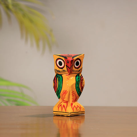 Owl - Traditional Burdwan Wood Craft Handpainted Sculpture (Medium) 52