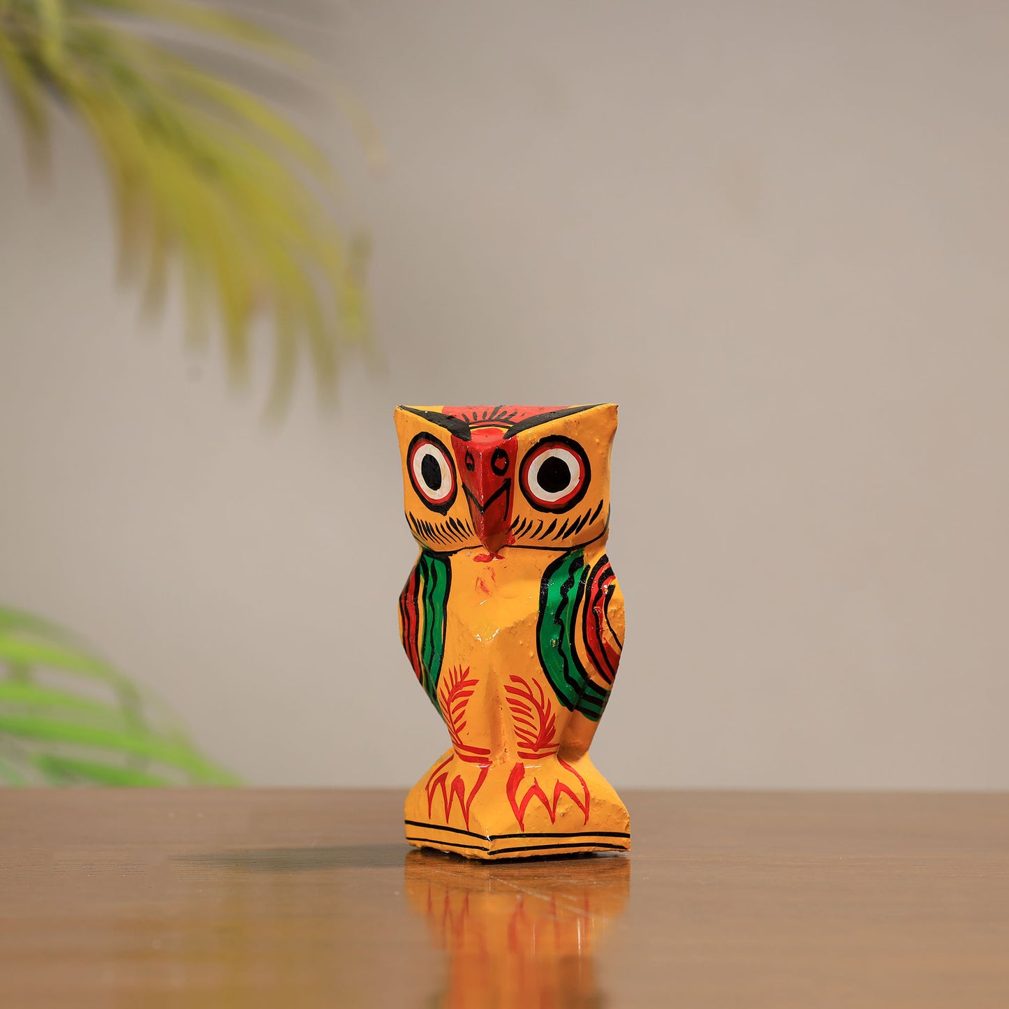 Owl - Traditional Burdwan Wood Craft Handpainted Sculpture (Medium) 52