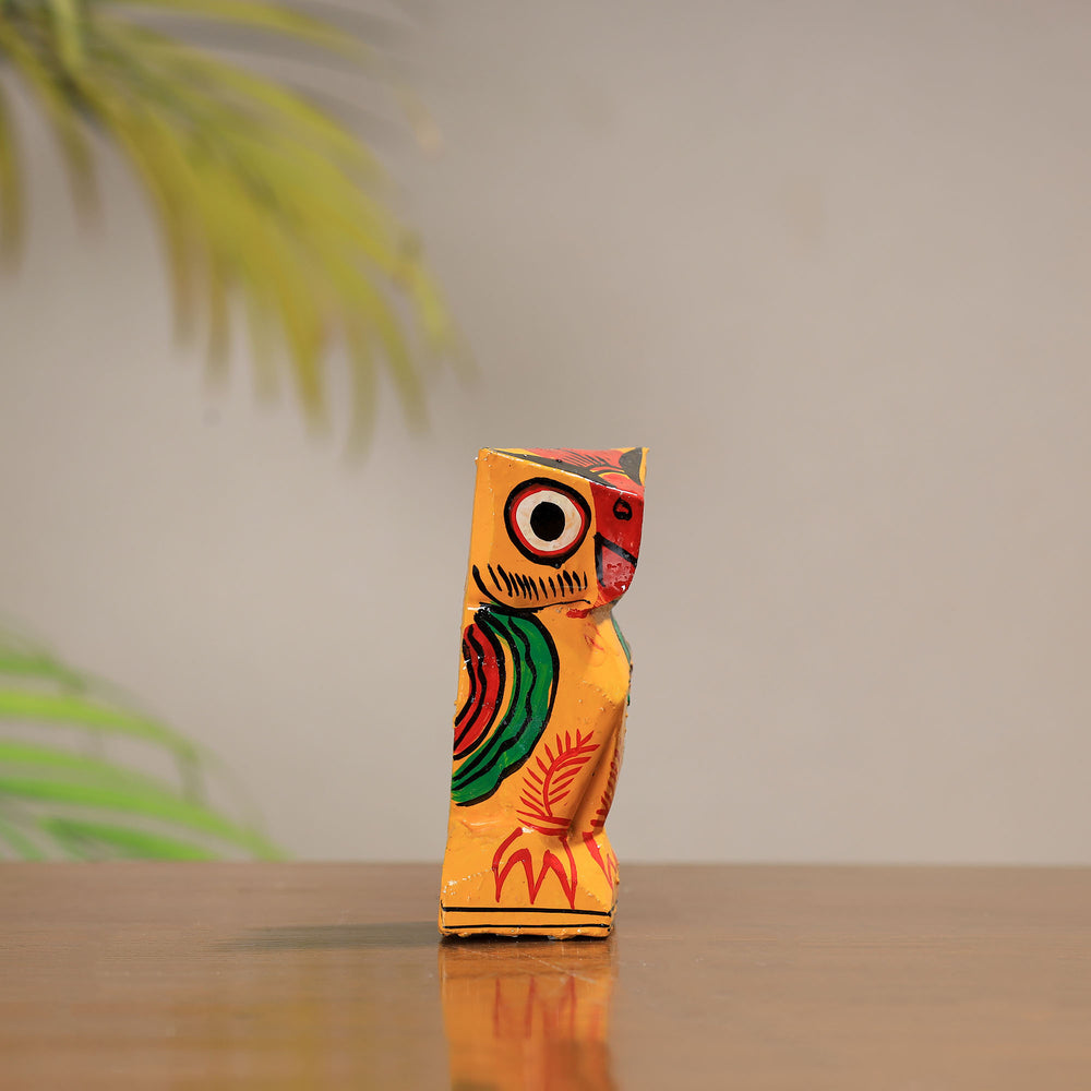 Owl - Traditional Burdwan Wood Craft Handpainted Sculpture (Medium) 52