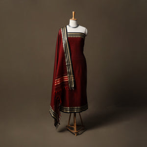 Maroon - Dharwad Mercerised Cotton 3pc Unstitched Dress Material Suit Set with Woven Border 29