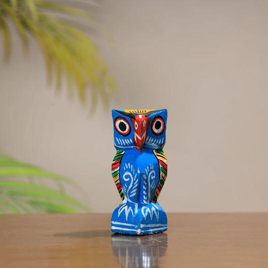 Owl - Traditional Burdwan Wood Craft Handpainted Sculpture (Medium) 53