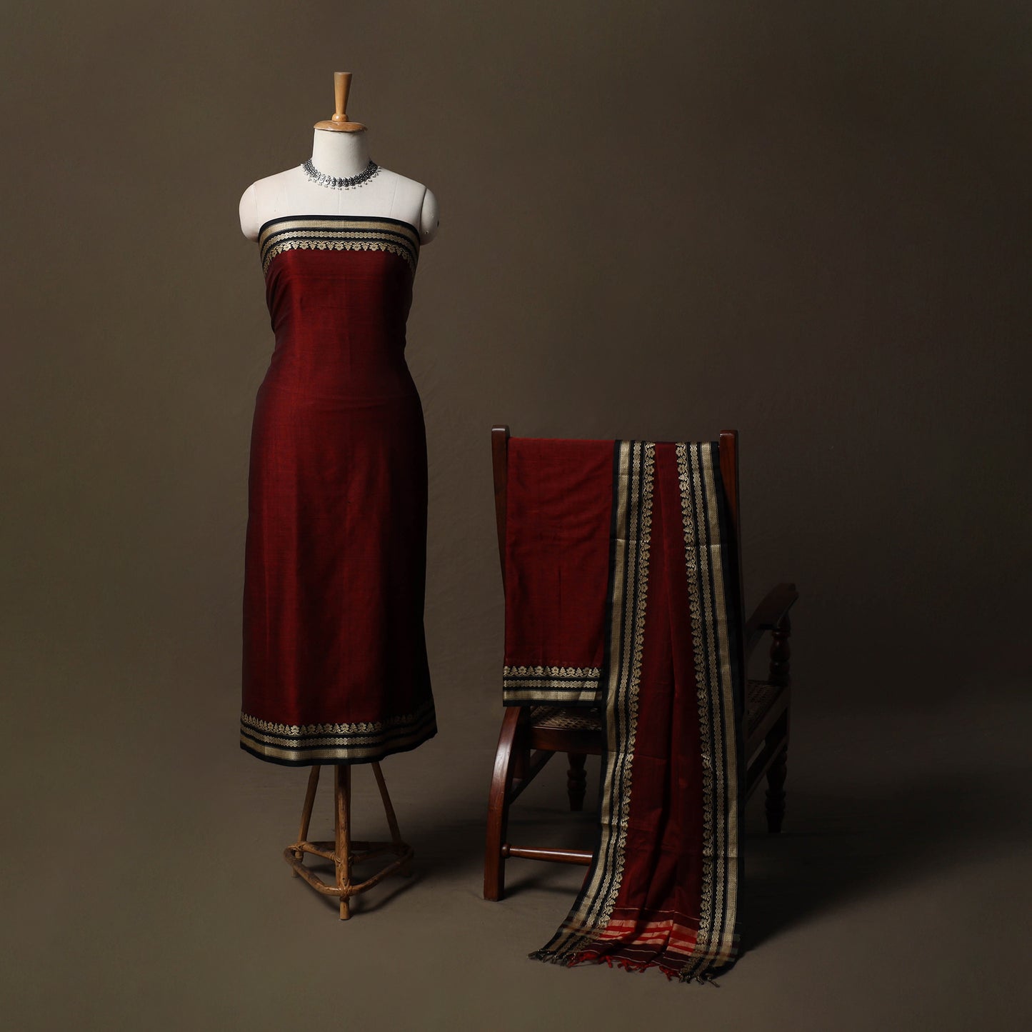 Dharwad Mercerised Cotton 3pc Unstitched Dress Material Suit Set with Woven Border 29