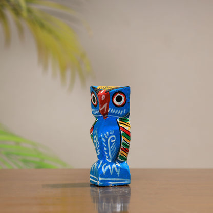 Owl - Traditional Burdwan Wood Craft Handpainted Sculpture (Medium) 53