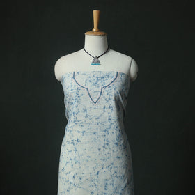 Blue - Hand Embroidered Batik Block Print Cotton 2pc Unstitched Dress Material Kurta Set with Jewellery 02