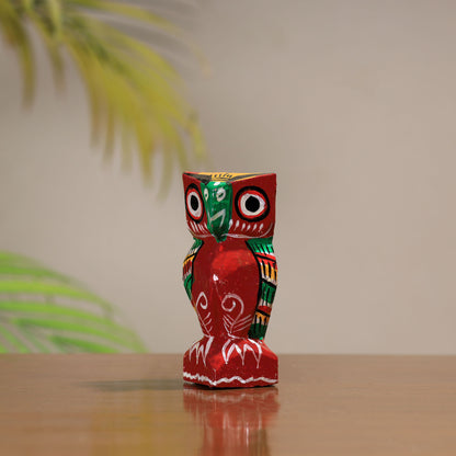 Owl - Traditional Burdwan Wood Craft Handpainted Sculpture (Medium) 54
