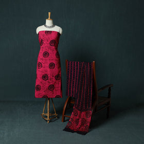 Kutch Hand Block Batik Print Cotton 3pc Unstitched Dress Material Suit Set 07