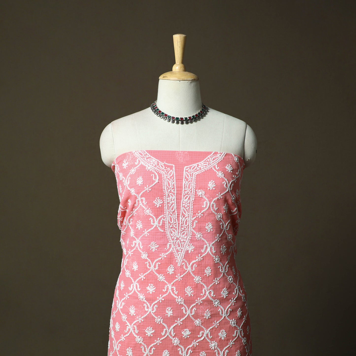 Lucknowi Hand Embroidered Kota Doria Cotton Chikankari 2pc Unstitched Dress Material 133