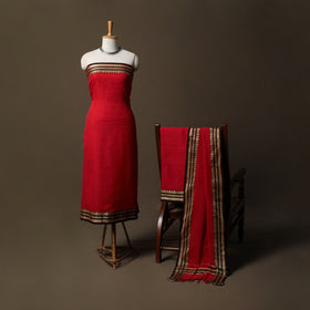 Dharwad Mercerised Cotton 3pc Unstitched Dress Material Suit Set with Woven Border 30