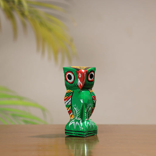 Owl - Traditional Burdwan Wood Craft Handpainted Sculpture (Medium) 55
