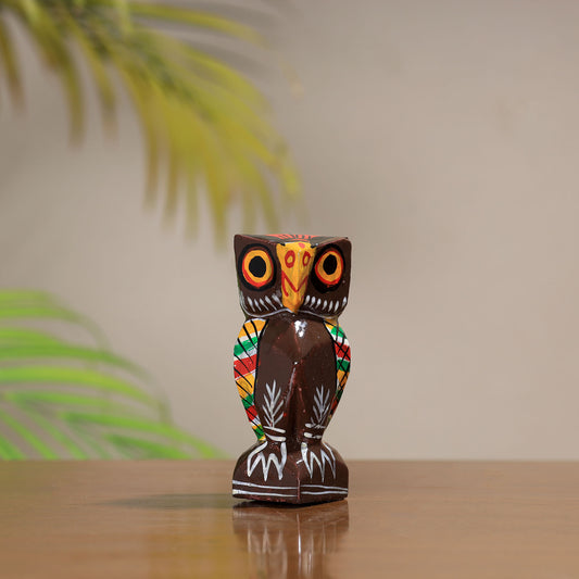 Owl - Traditional Burdwan Wood Craft Handpainted Sculpture (Medium) 56