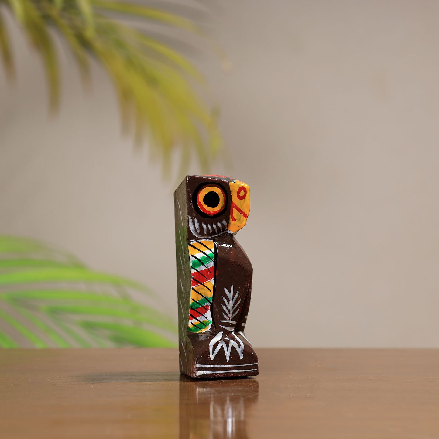 Owl - Traditional Burdwan Wood Craft Handpainted Sculpture (Medium) 56