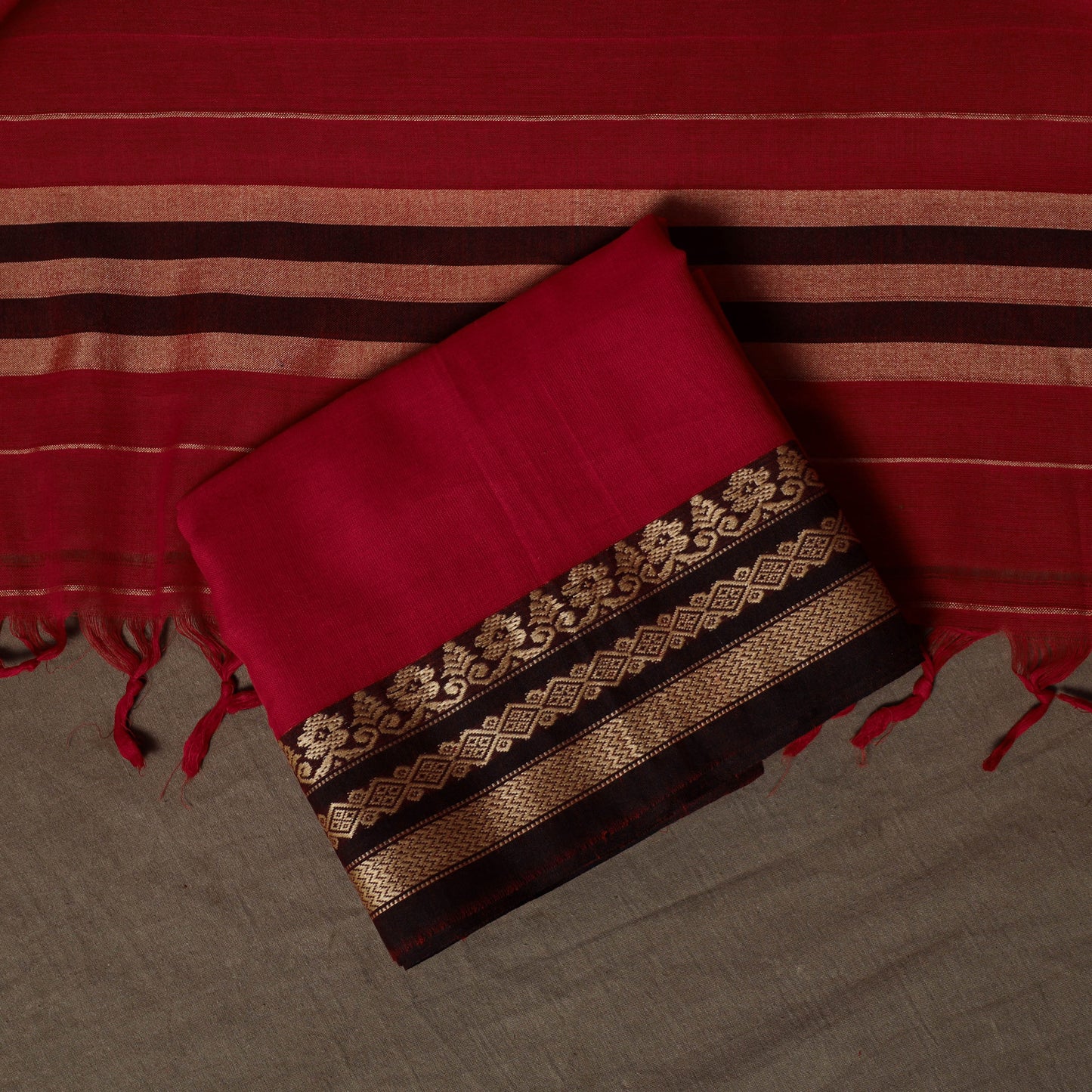 Dharwad Mercerised Cotton 3pc Unstitched Dress Material Suit Set with Woven Border 30