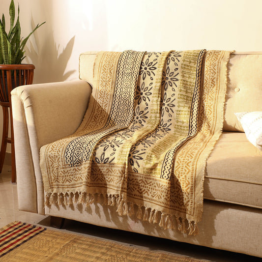 Handloom Jaipur Block Printed Cotton Sofa Throw (78 x 51 in)