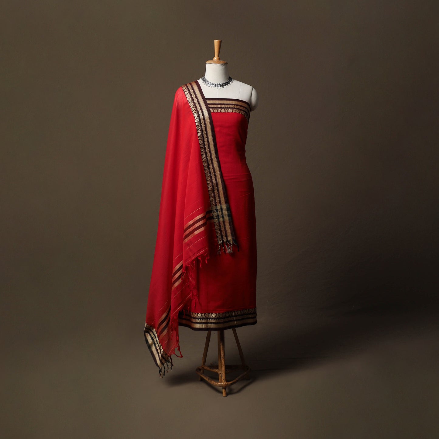Dharwad Mercerised Cotton 3pc Unstitched Dress Material Suit Set with Woven Border 30