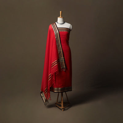 Dharwad Mercerised Cotton 3pc Unstitched Dress Material Suit Set with Woven Border 30