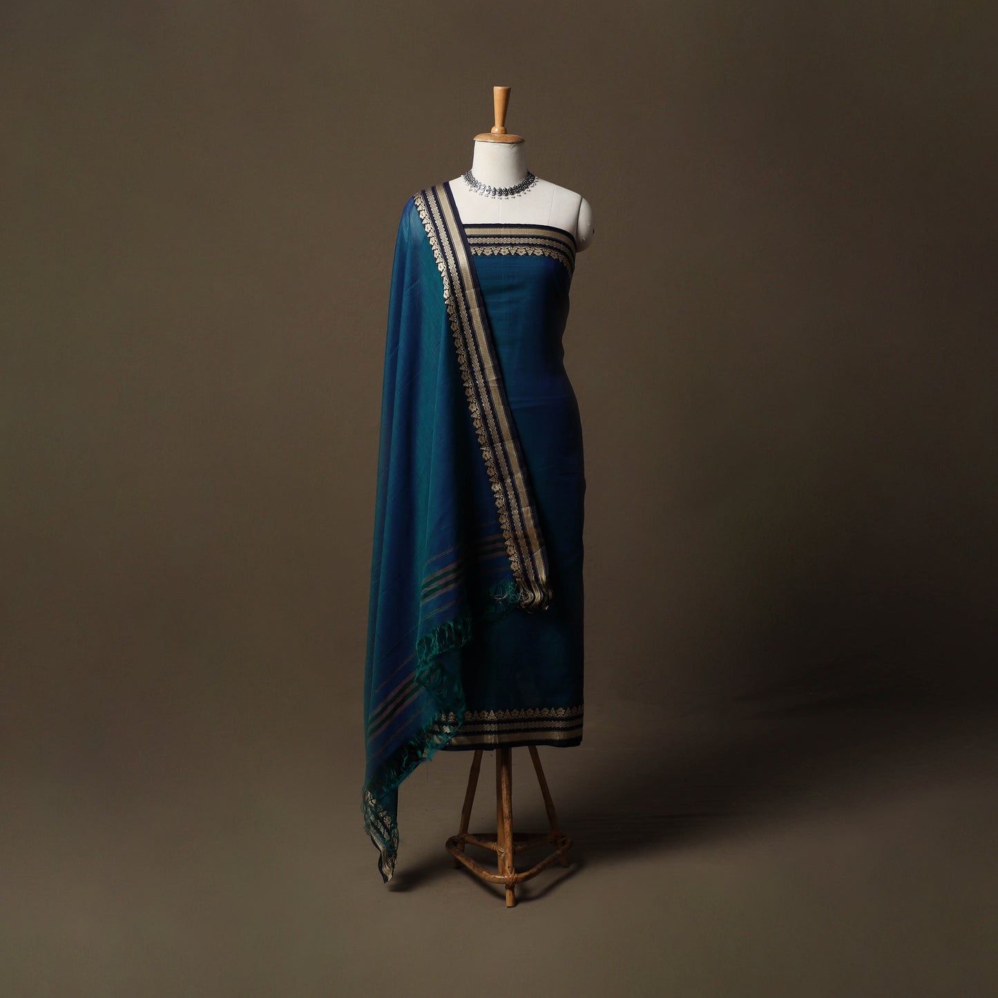 Dharwad Mercerised Cotton 3pc Unstitched Dress Material Suit Set with Woven Border 31