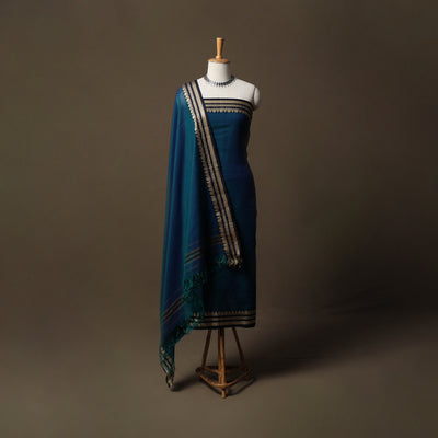 Dharwad Mercerised Cotton 3pc Unstitched Dress Material Suit Set with Woven Border 31