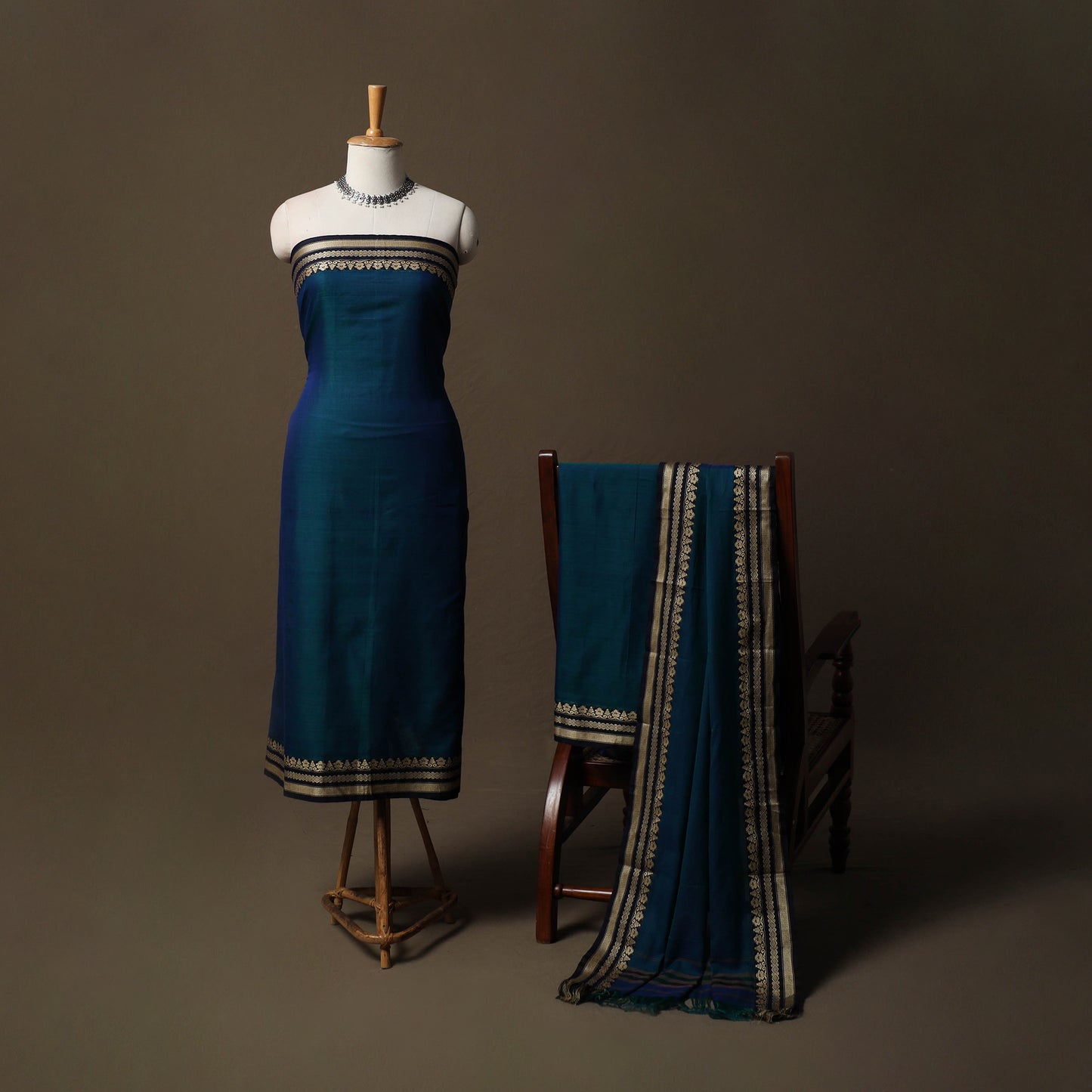 Dharwad Mercerised Cotton 3pc Unstitched Dress Material Suit Set with Woven Border 31