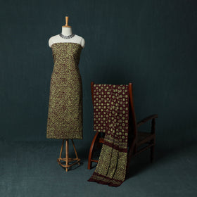 Kutch Hand Block Batik Print Cotton 3pc Unstitched Dress Material Suit Set 09