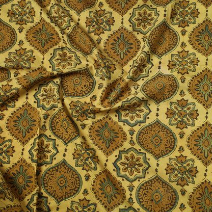 Yellow - Ajrakh Block Printed Cotton Precut Fabric (0.9 meter) 12