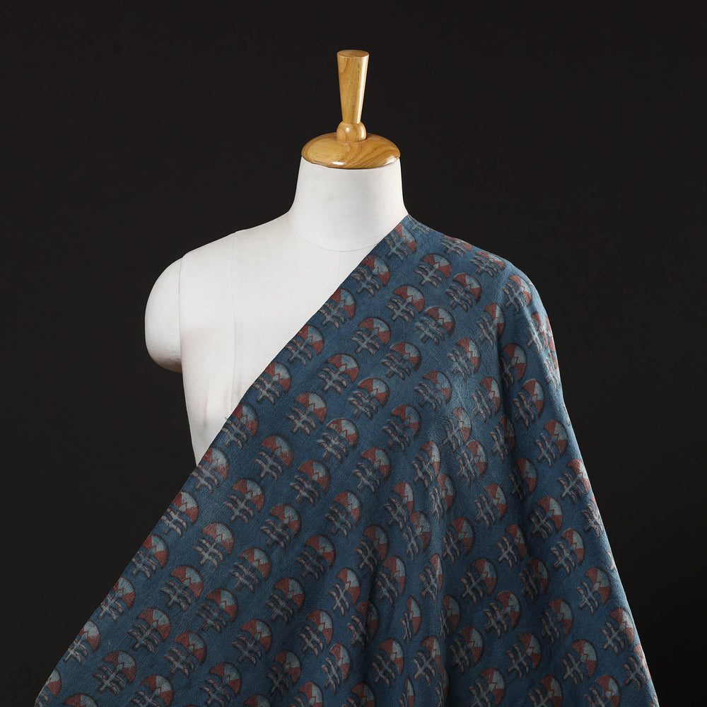 Blue - Pure Wool Handloom Akola Print Fabric 01