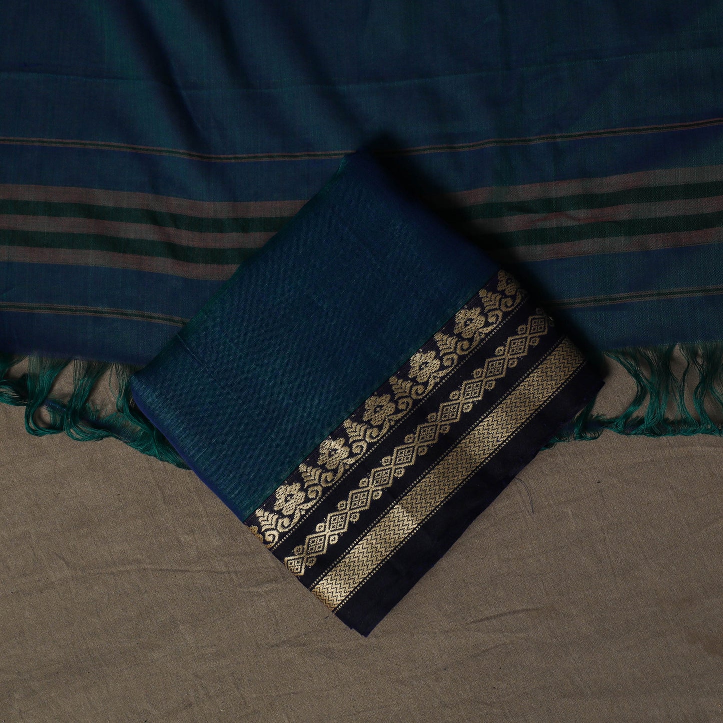 Dharwad Mercerised Cotton 3pc Unstitched Dress Material Suit Set with Woven Border 31