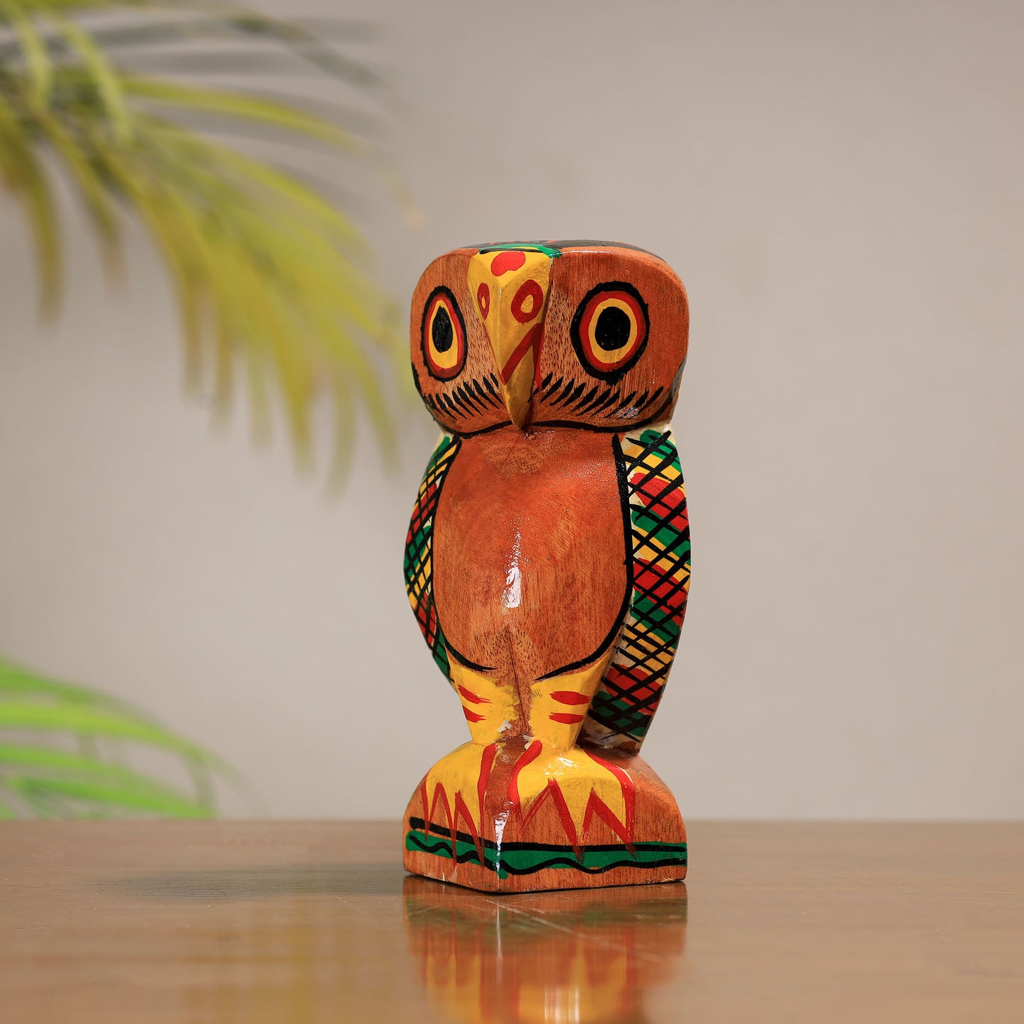 Owl - Traditional Burdwan Wood Craft Handpainted Sculpture (Small) 63
