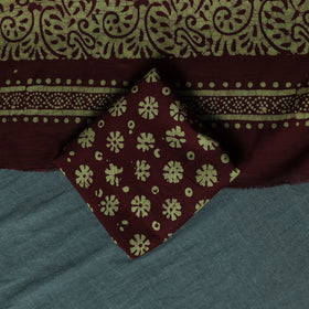 Kutch Hand Block Batik Print Cotton 3pc Unstitched Dress Material Suit Set 09