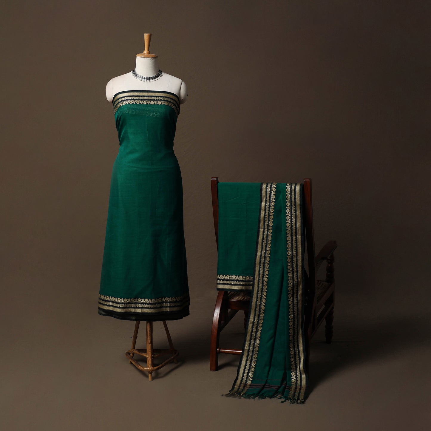 Dharwad Mercerised Cotton 3pc Unstitched Dress Material Suit Set with Woven Border 32