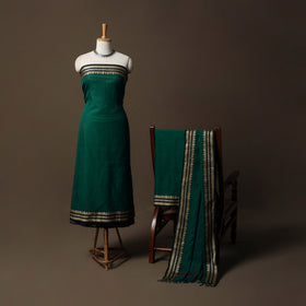 Dharwad Mercerised Cotton 3pc Unstitched Dress Material Suit Set with Woven Border 32