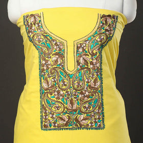  Yellow 2pc Kashida Hand Embroidery Cotton Dress Material