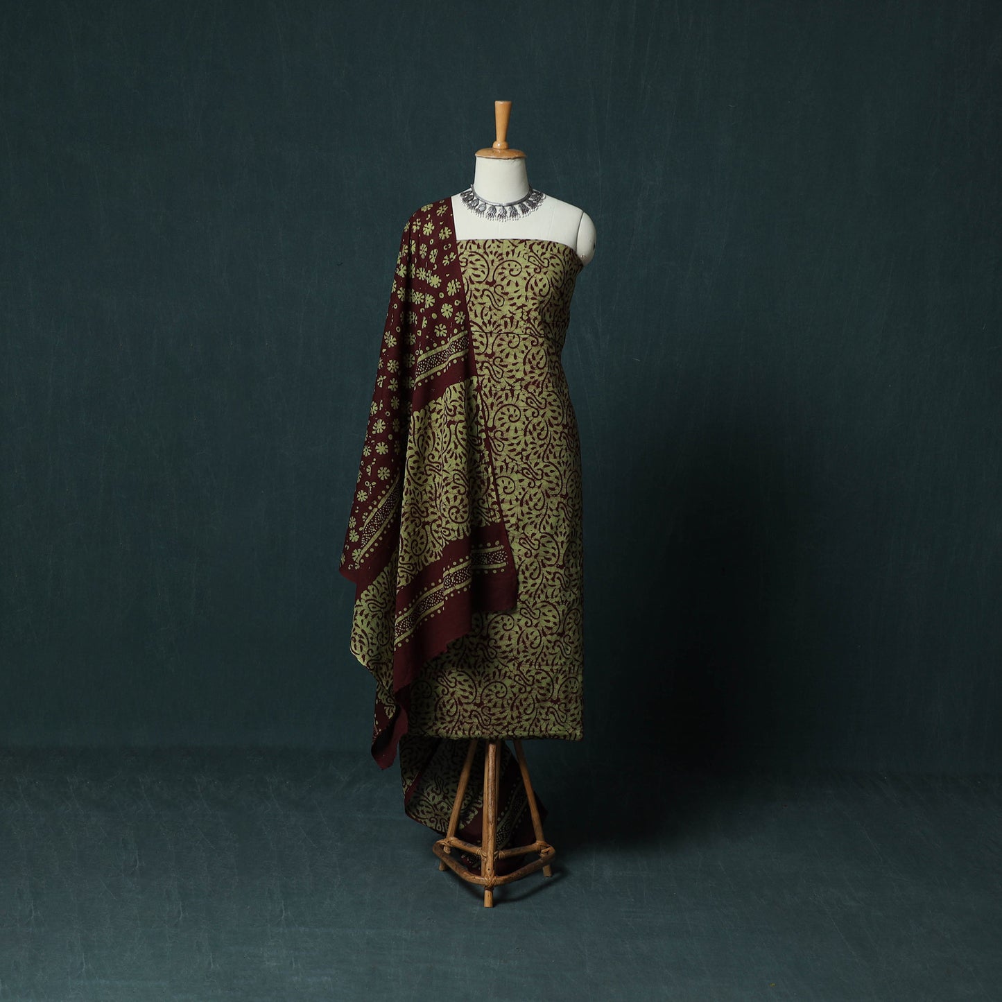 Kutch Hand Block Batik Print Cotton 3pc Unstitched Dress Material Suit Set 09