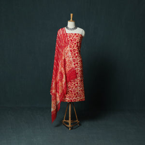 Red - Kutch Hand Block Batik Print Cotton 3pc Unstitched Dress Material Suit Set 10