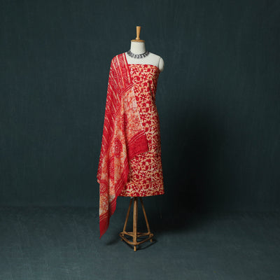 Kutch Hand Block Batik Print Cotton 3pc Unstitched Dress Material Suit Set 10