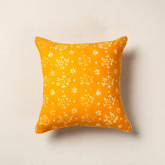Yellow - Hand Batik Printed Cotton Cushion Cover (16 x 16 in)