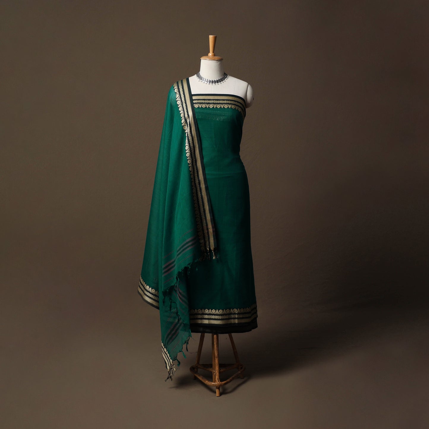 Dharwad Mercerised Cotton 3pc Unstitched Dress Material Suit Set with Woven Border 32