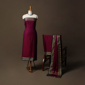Dharwad Mercerised Cotton 3pc Unstitched Dress Material Suit Set with Woven Border 33