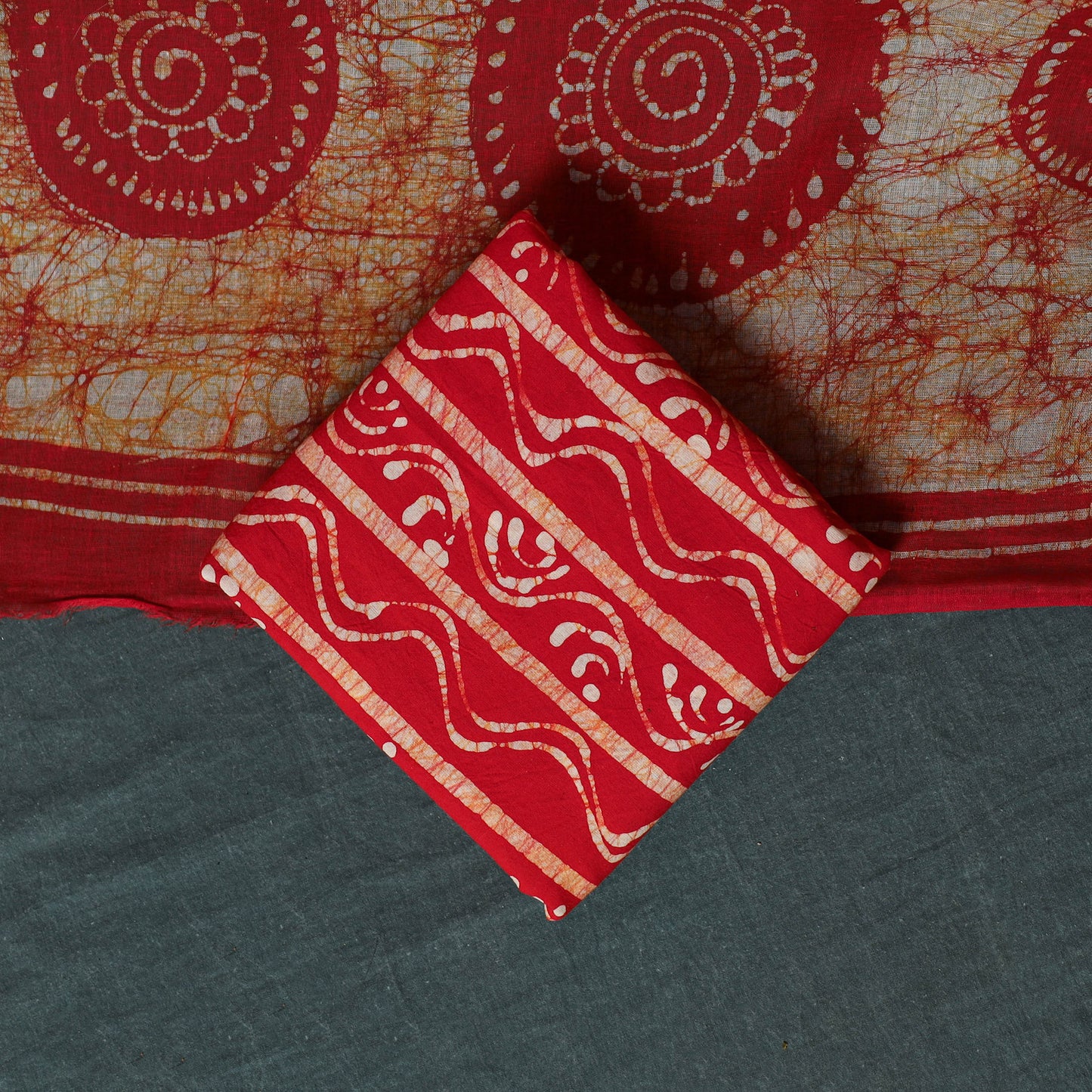 Kutch Hand Block Batik Print Cotton 3pc Unstitched Dress Material Suit Set 10
