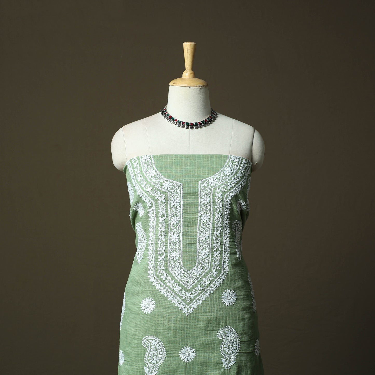 Lucknowi Hand Embroidered Kota Doria Cotton Chikankari 2pc Unstitched Dress Material 130