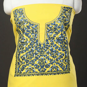  Yellow 2pc Kashida Hand Embroidery Cotton Dress Material