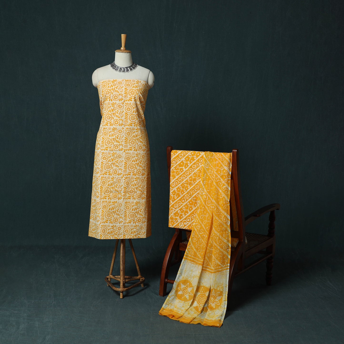 Kutch Hand Block Batik Print Cotton 3pc Unstitched Dress Material Suit Set 11