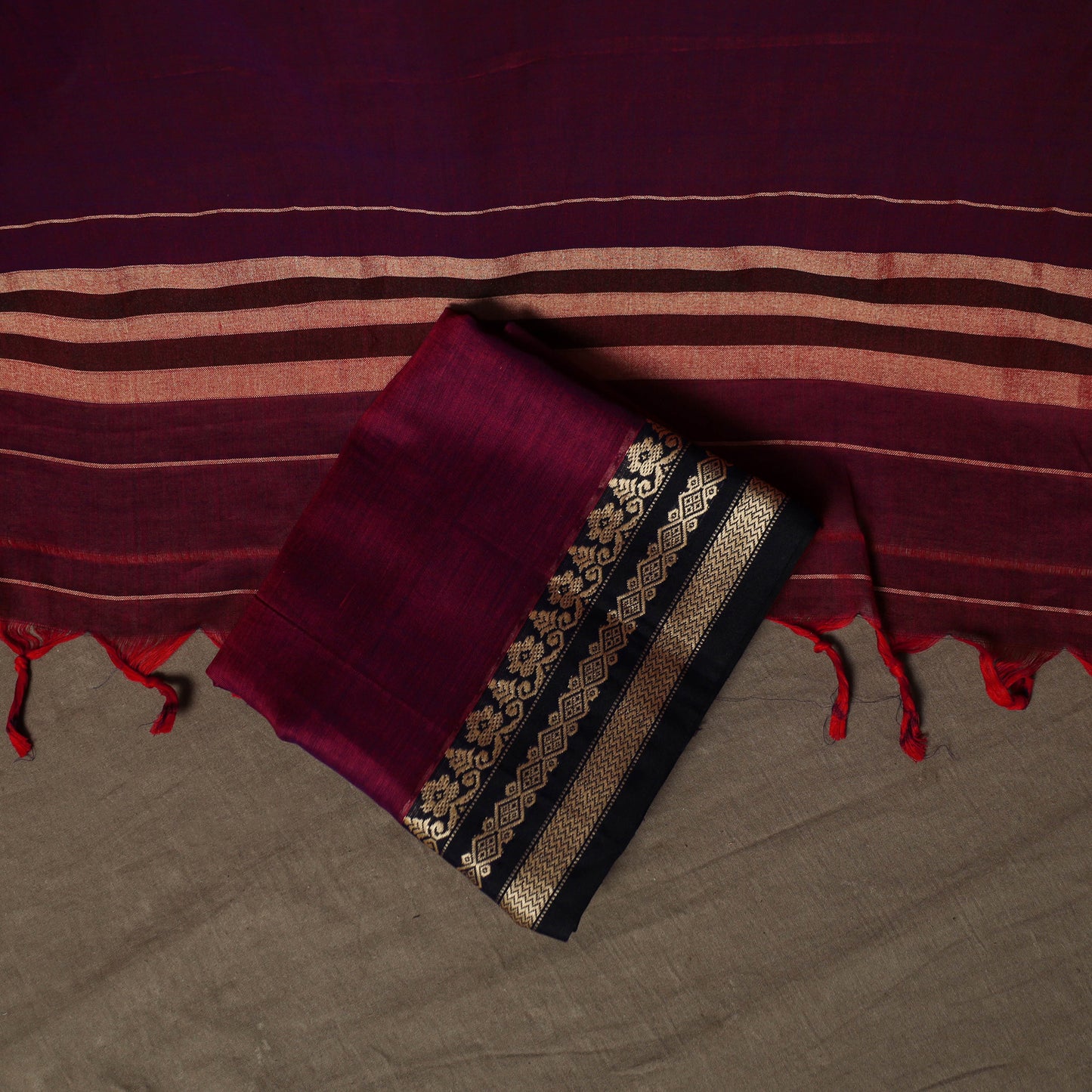 Dharwad Mercerised Cotton 3pc Unstitched Dress Material Suit Set with Woven Border 33