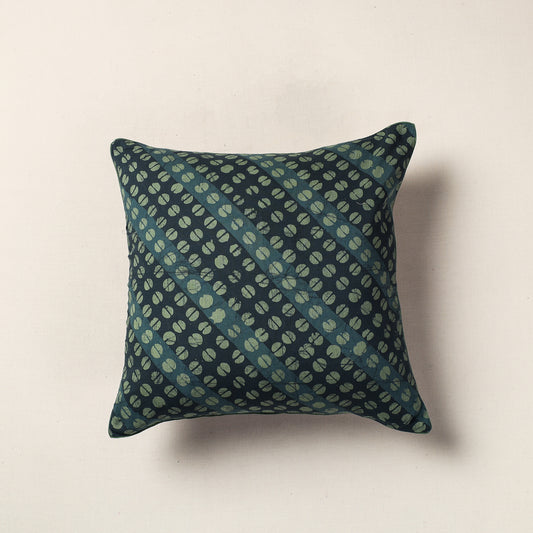 Green - Hand Batik Printed Cotton Cushion Cover (16 x 16 in)